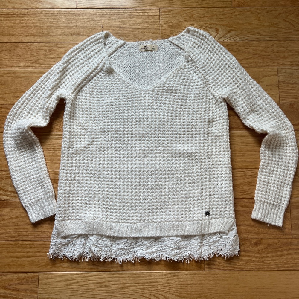 Hollister White V-Neck Sweater
